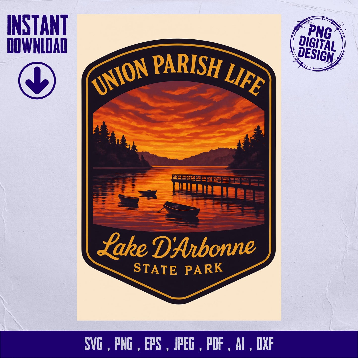 Union Parish Life Lake D'Arbonne State Park SVG, Sunset Digital Download, Outdoor Scenery Graphic, Dock and Boats Clipart, Nature Art