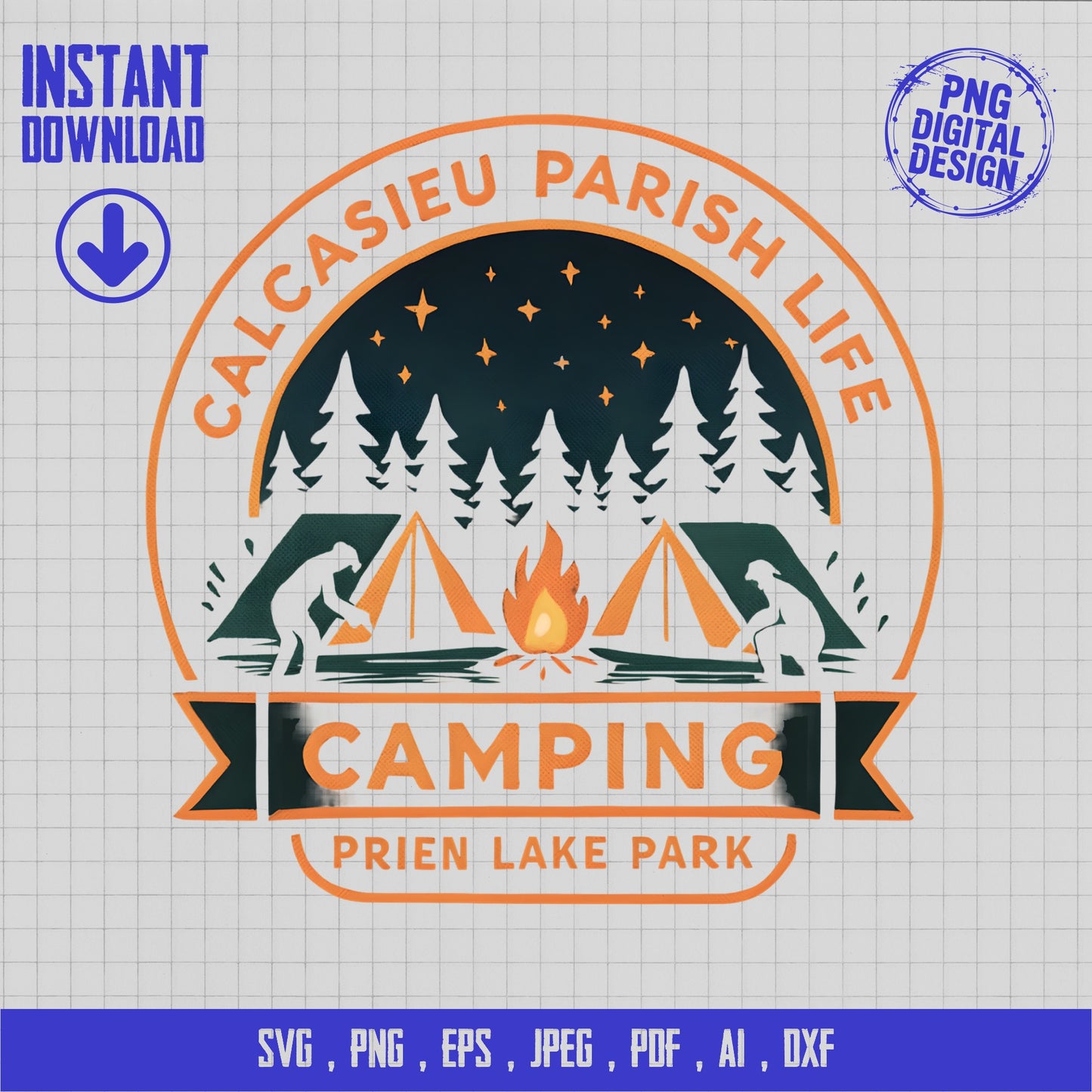 Calcasieu Parish Life Prien Lake Park Camping SVG, Instant Download, Outdoor Adventure Digital File for Crafters and Designers