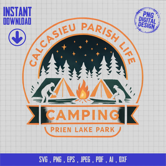 Calcasieu Parish Life Prien Lake Park Camping SVG, Instant Download, Outdoor Adventure Digital File for Crafters and Designers