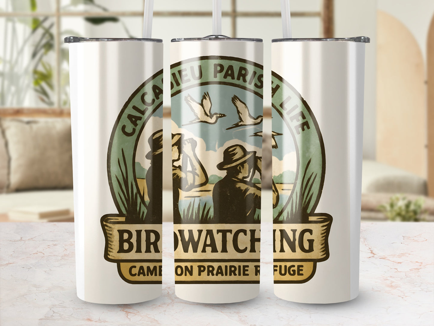 Bird Watching Stainless Steel Tumblers, Calcasieu Prairie Refuge Design, Nature-Themed Water Bottle