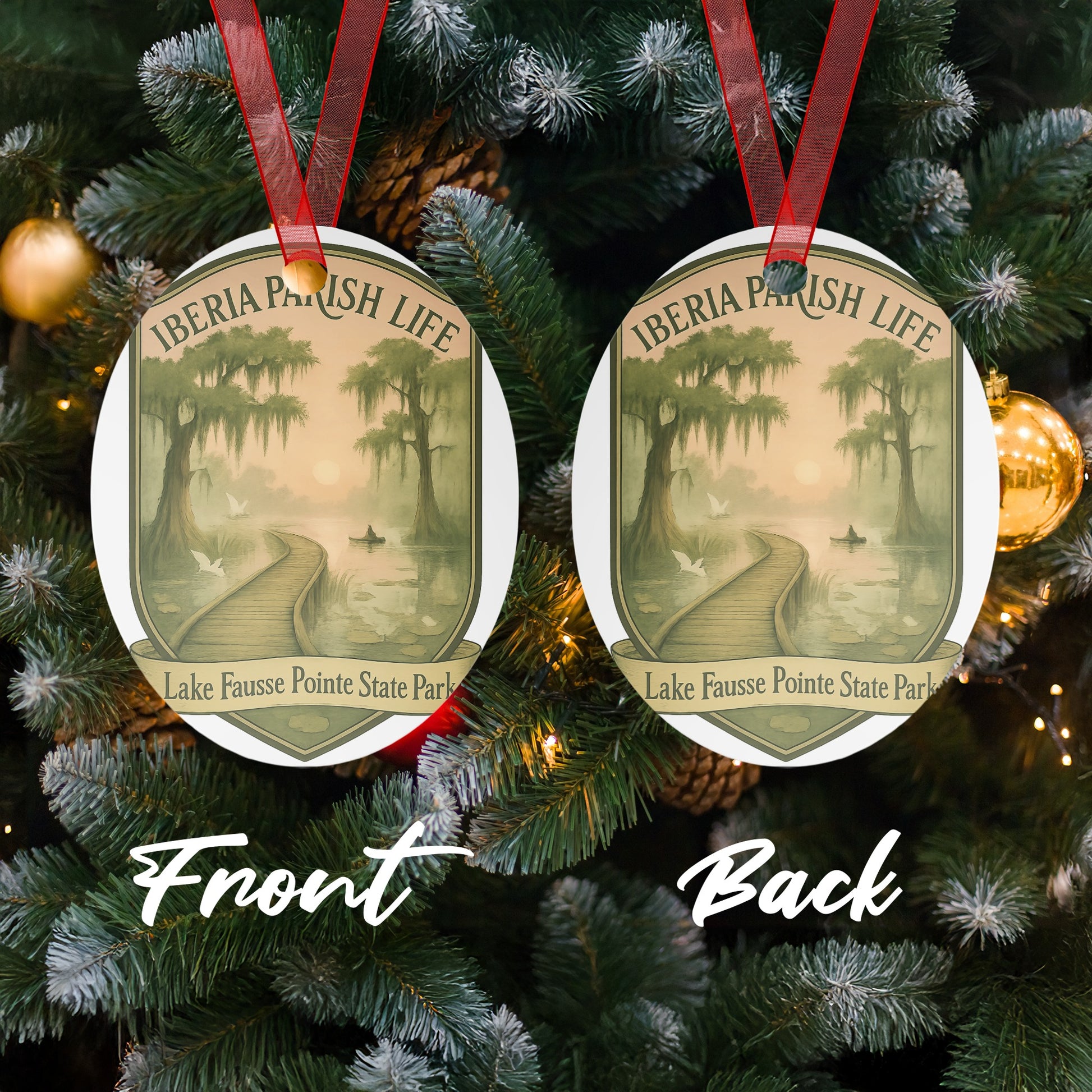 Iberia Parish Life Christmas Ornament, Lake Fausse Pointe State Park Souvenir, Holiday Tree Decoration, Swamp Scene Keepsake