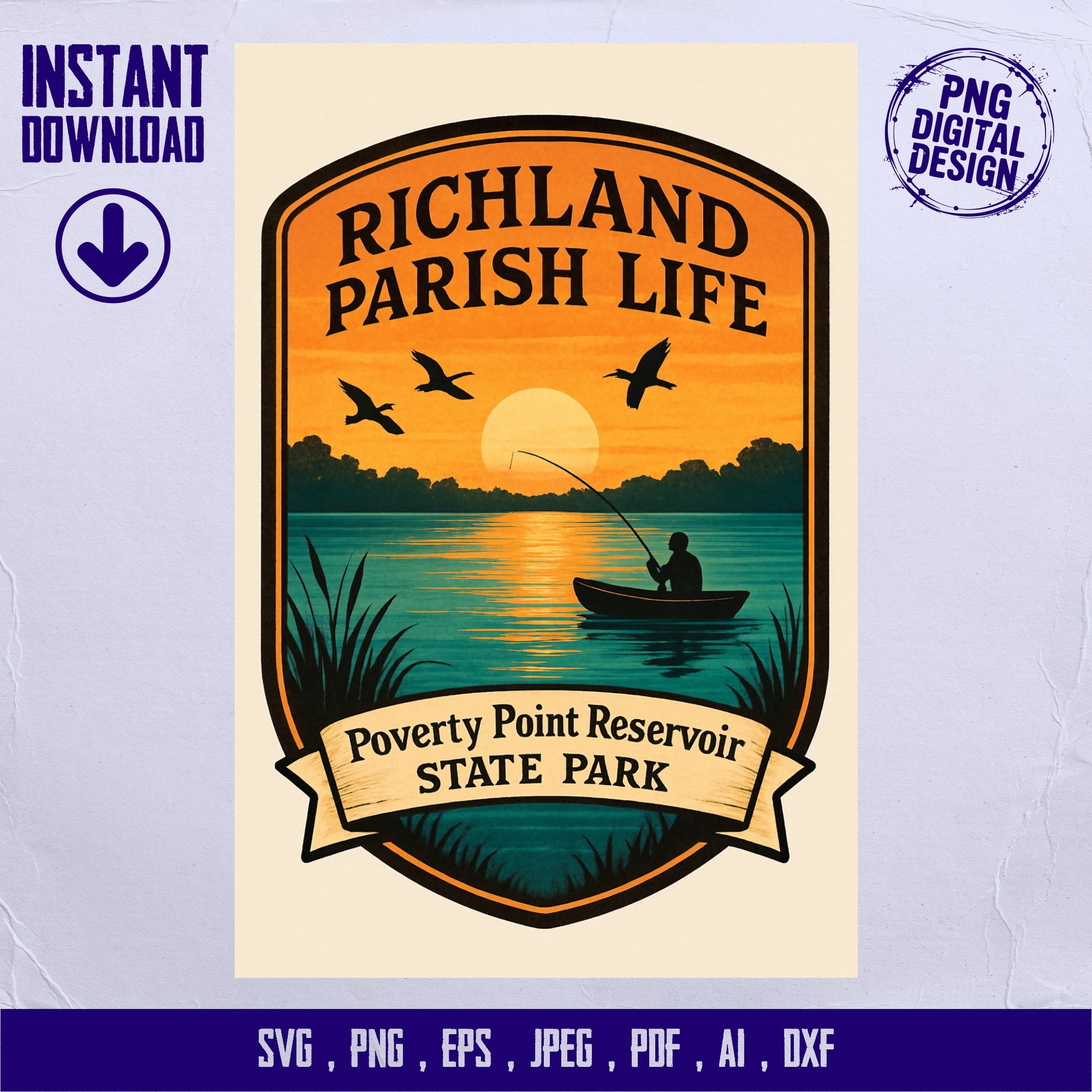 Richland Parish Life Digital svg, png, jpeg, eps, pdf, ai, State Park Fishing Sunset Design, Instant Download