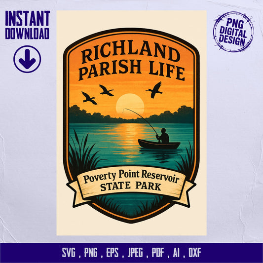 Richland Parish Life Digital svg, png, jpeg, eps, pdf, ai, State Park Fishing Sunset Design, Instant Download