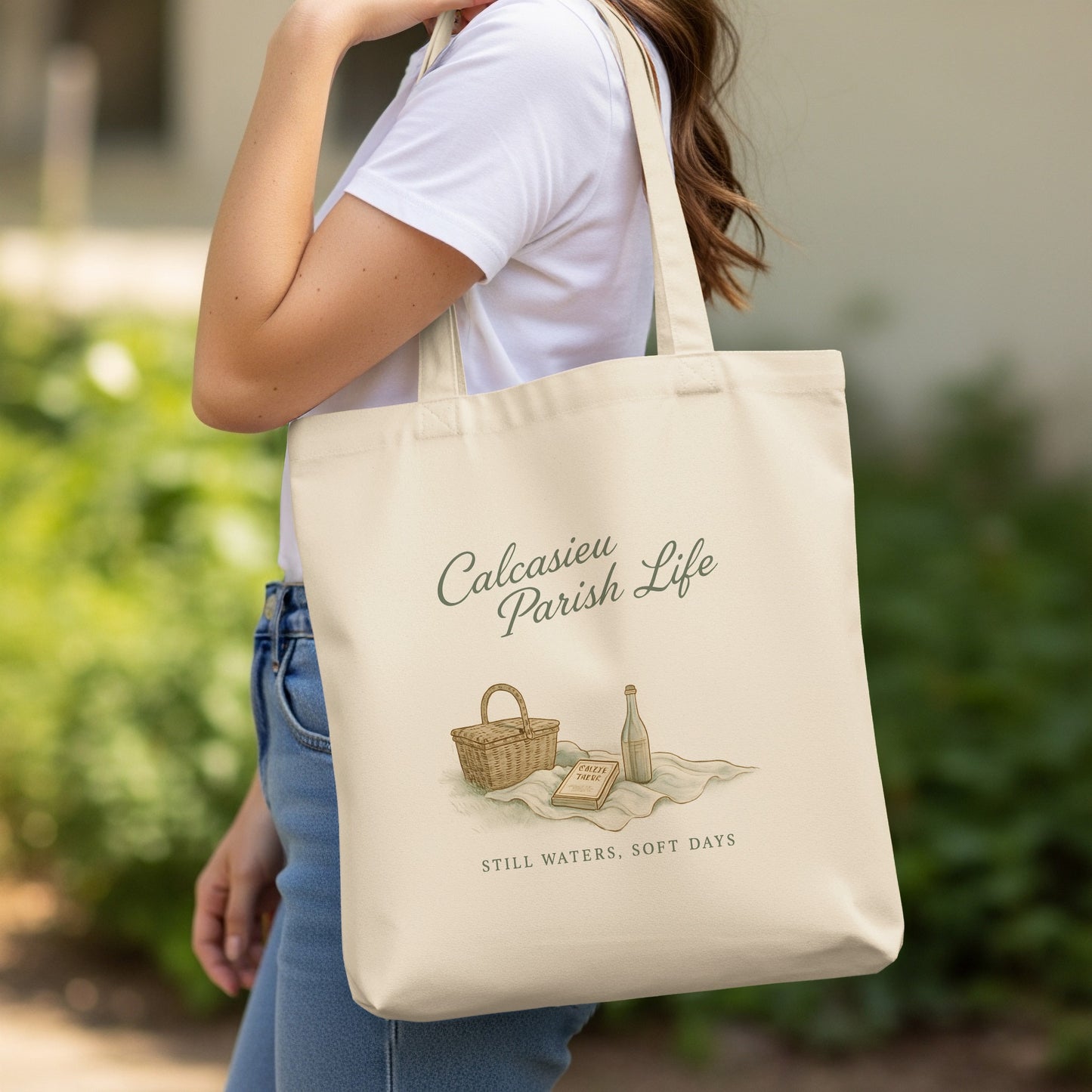 Calcasieu Parish Life Canvas Tote Bag, Eco-Friendly Cotton Reusable Shopping Bag with Custom Graphic Design