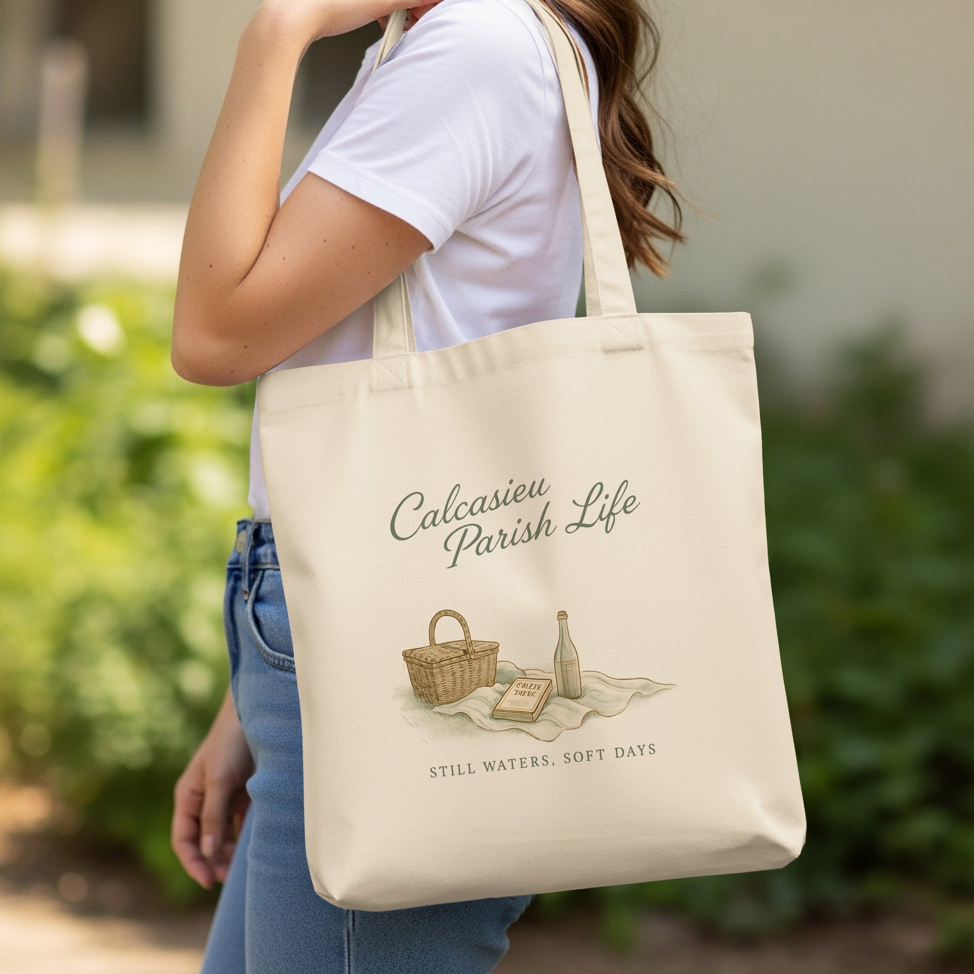 Calcasieu Parish Life Canvas Tote Bag, Eco-Friendly Cotton Reusable Shopping Bag with Custom Graphic Design
