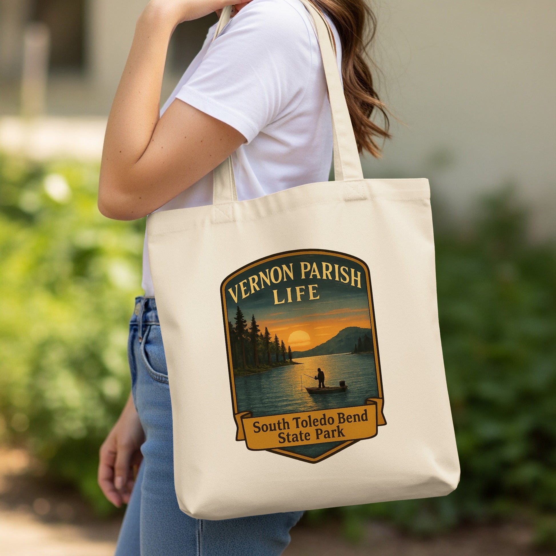 Vernon Parish Life Tote Bag, South Toledo Bend State Park Canvas Bag, Eco-Friendly Reusable Shopping Bag, Outdoor Scenic Print