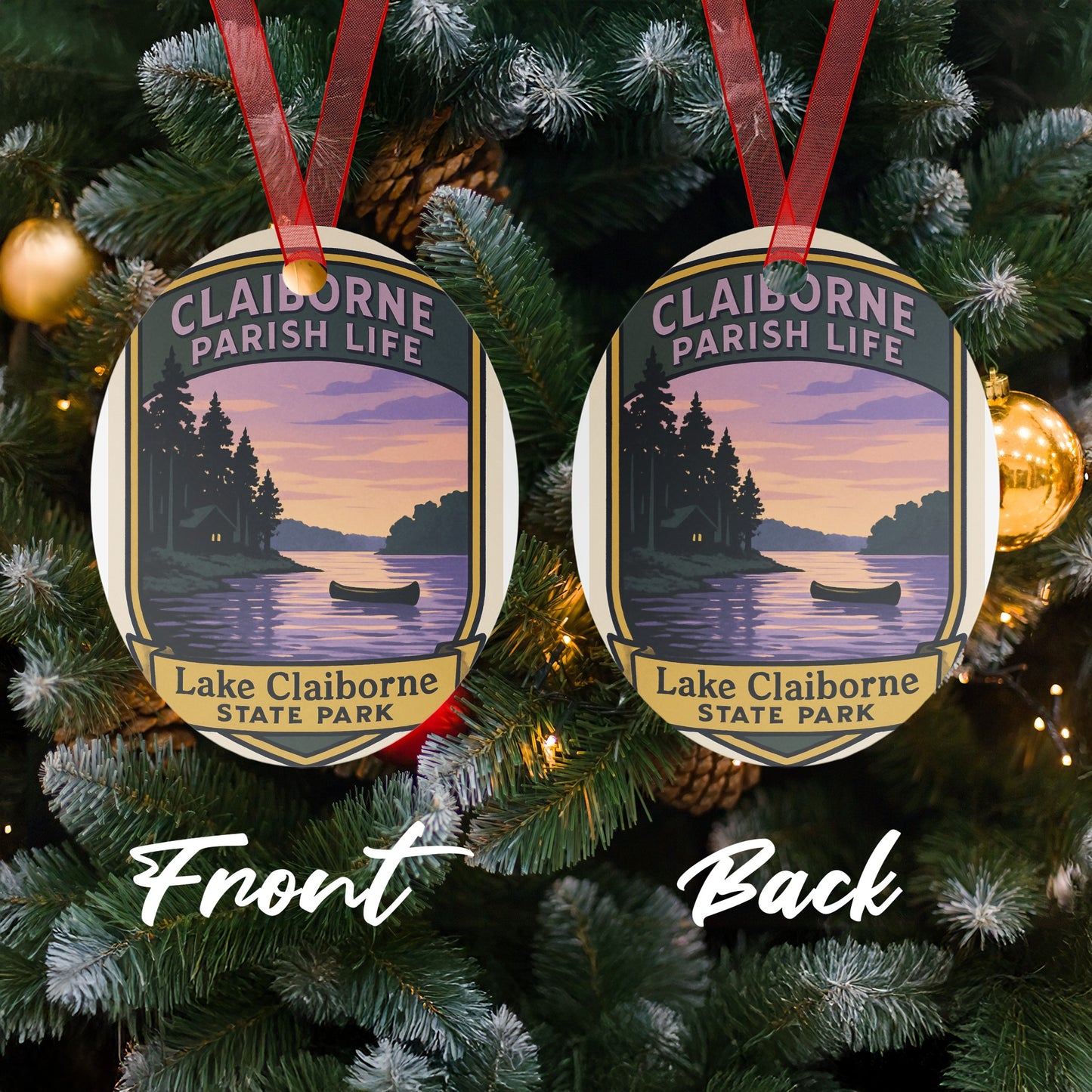 Claiborne Parish Life Christmas Ornament, Lake Scene Double-Sided Holiday Decor, Festive Tree Decoration, Unique Gift Idea