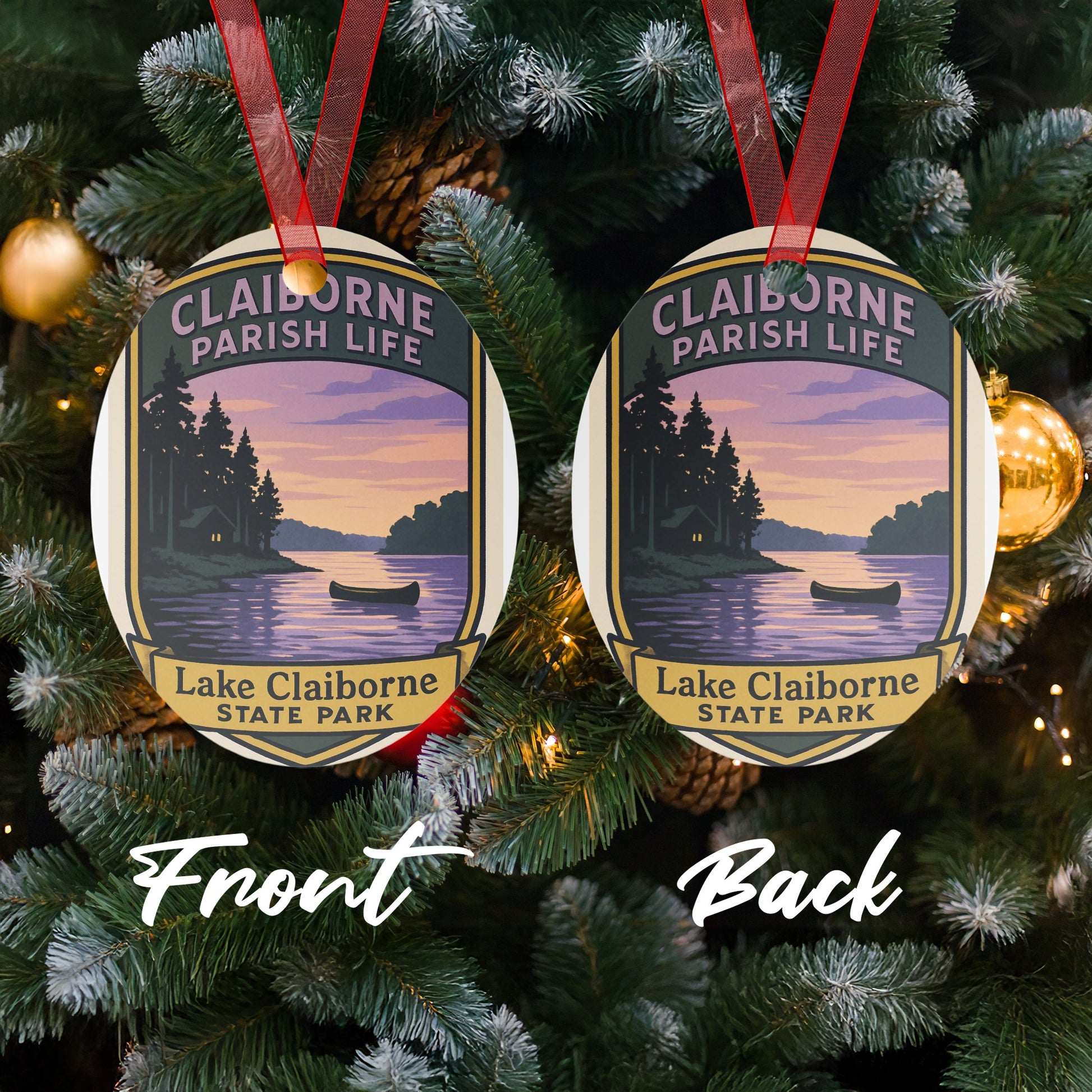 Claiborne Parish Life Christmas Ornament, Lake Scene Double-Sided Holiday Decor, Festive Tree Decoration, Unique Gift Idea