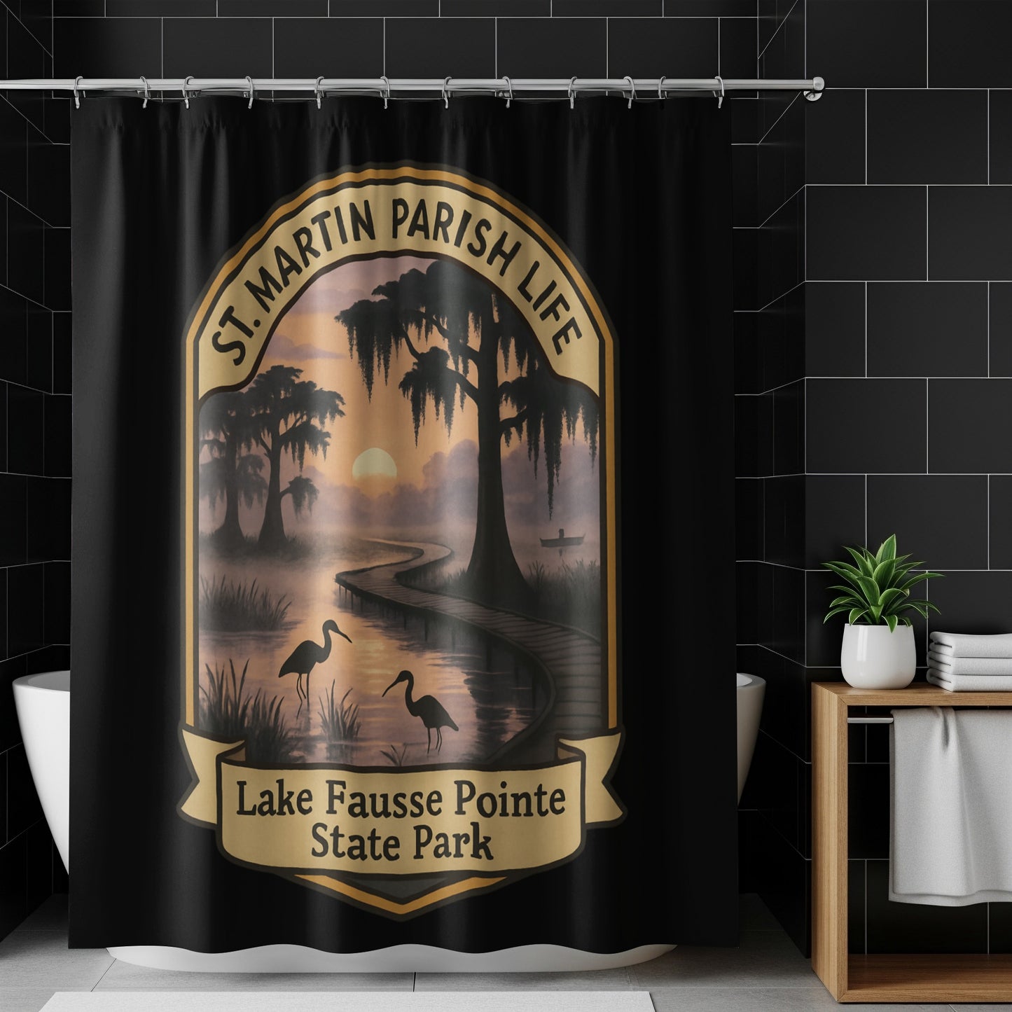 Lake Fausse Pointe State Park Shower Curtain, Scenic Bathroom Decor, Nature Inspired, Waterproof Fabric, Unique Home Accessory