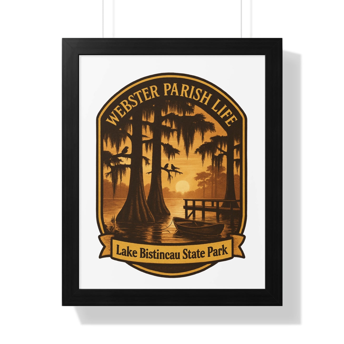 Vintage Webster Parish Lake Bistineau State Park Poster, Rustic Cabin Decor, Fishing Boat Art Print, Southern Wall Art