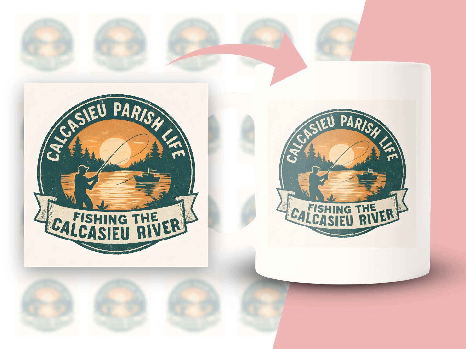 Calcasieu Parish Life Fishing River Sunset Graphic Mug, Nature Lover Gift, Outdoor Fishing Design Coffee Cup